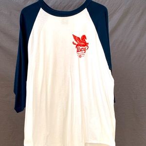 White/Navy Obey 3/4 length sleeve T-Shirt